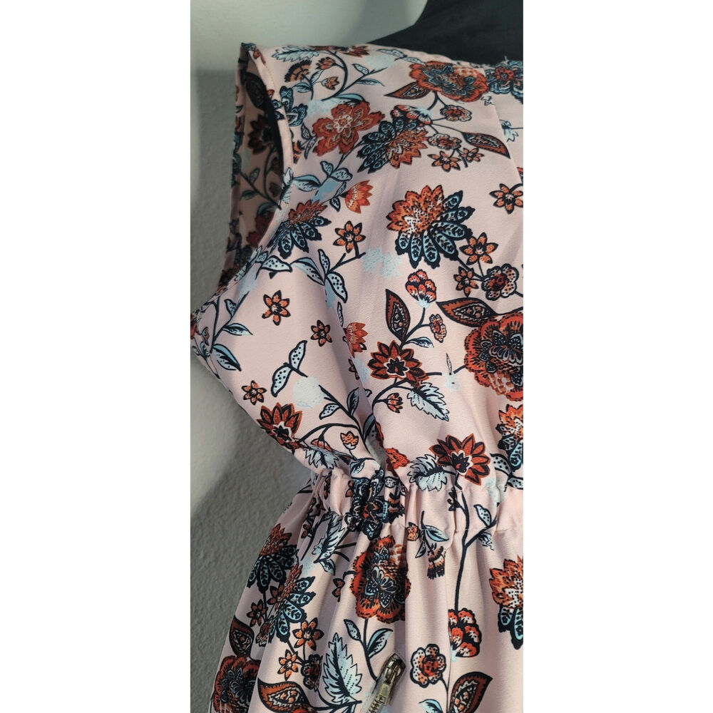 Satiny Peach Floral Boho Dress Smocked Waist Zipper Pockets Speed Control Sz XL - Picture 10 of 10